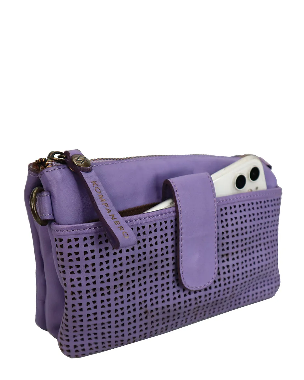 Kompanero Flip Lavender Leather Crossbody/clutch Bag