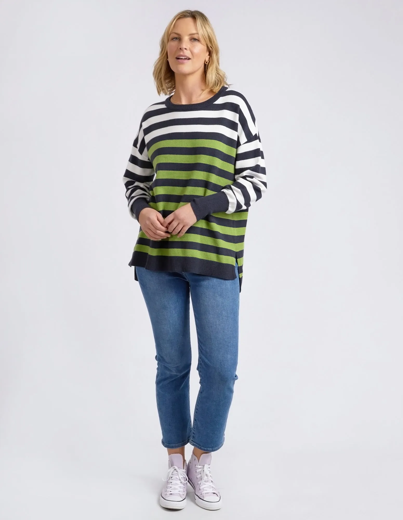 Lexi Knit Green, Navy & White Stripe