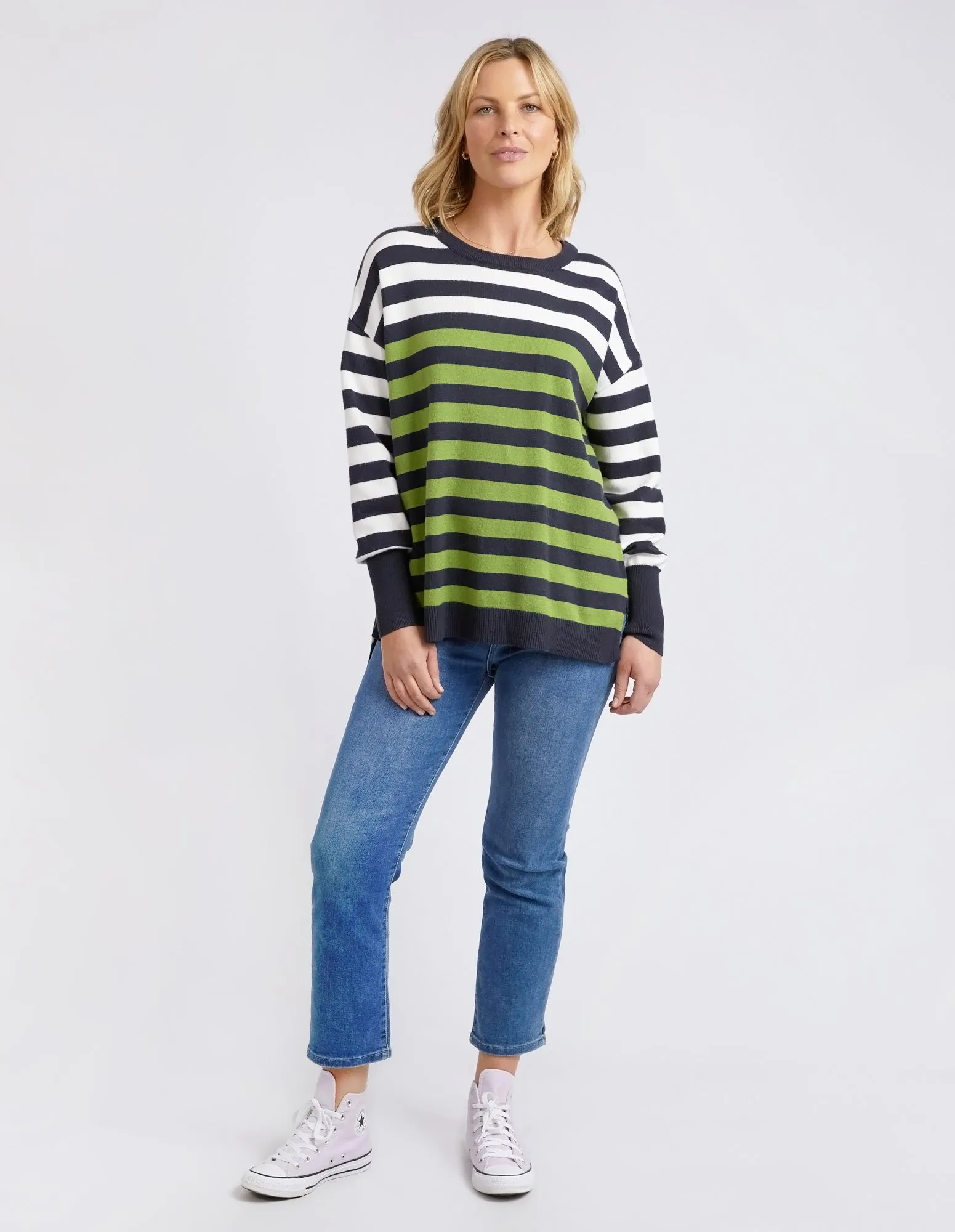 Lexi Knit Green, Navy & White Stripe