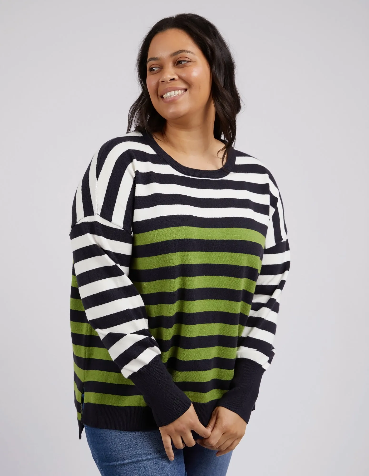 Lexi Knit Green, Navy & White Stripe