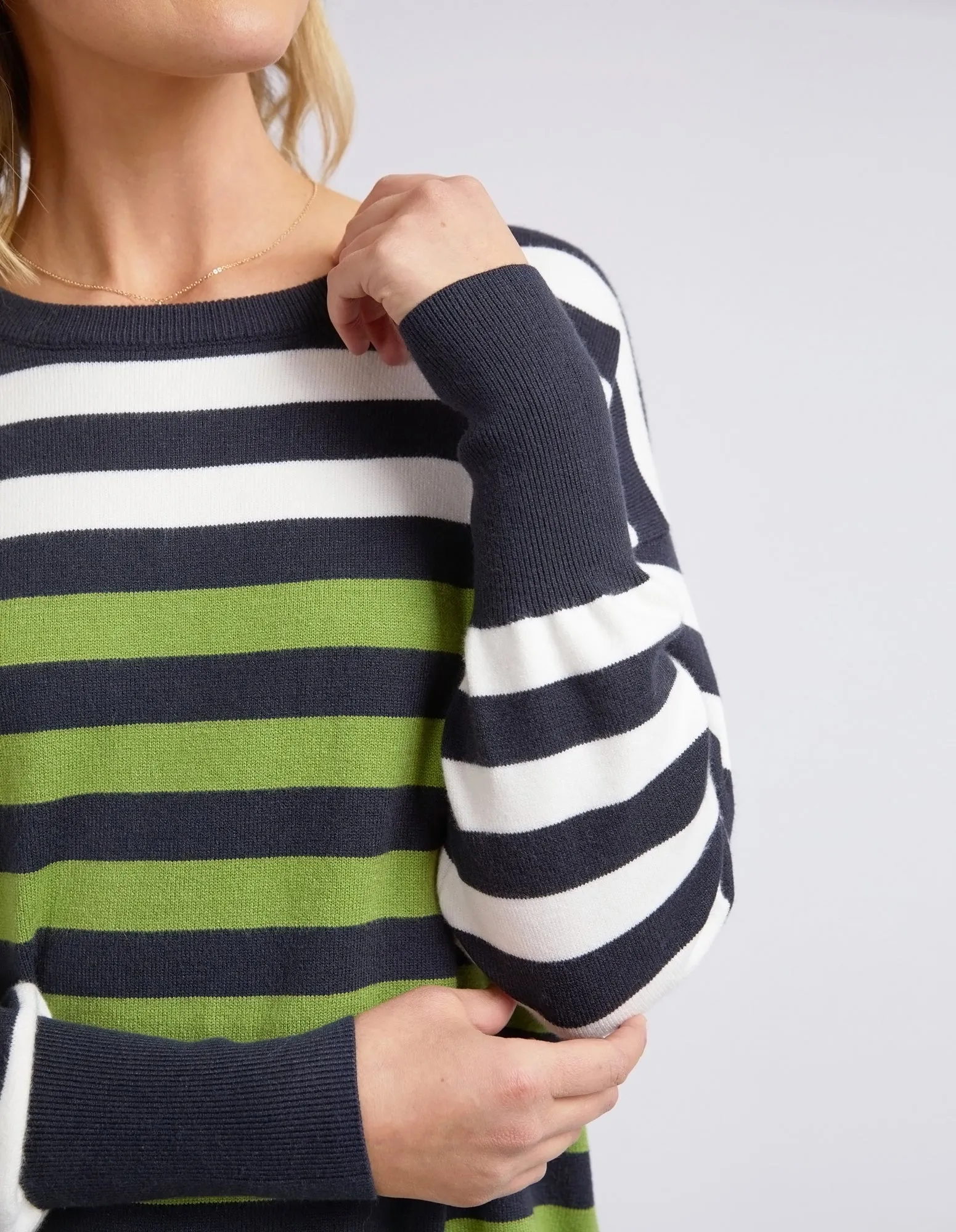 Lexi Knit Green, Navy & White Stripe