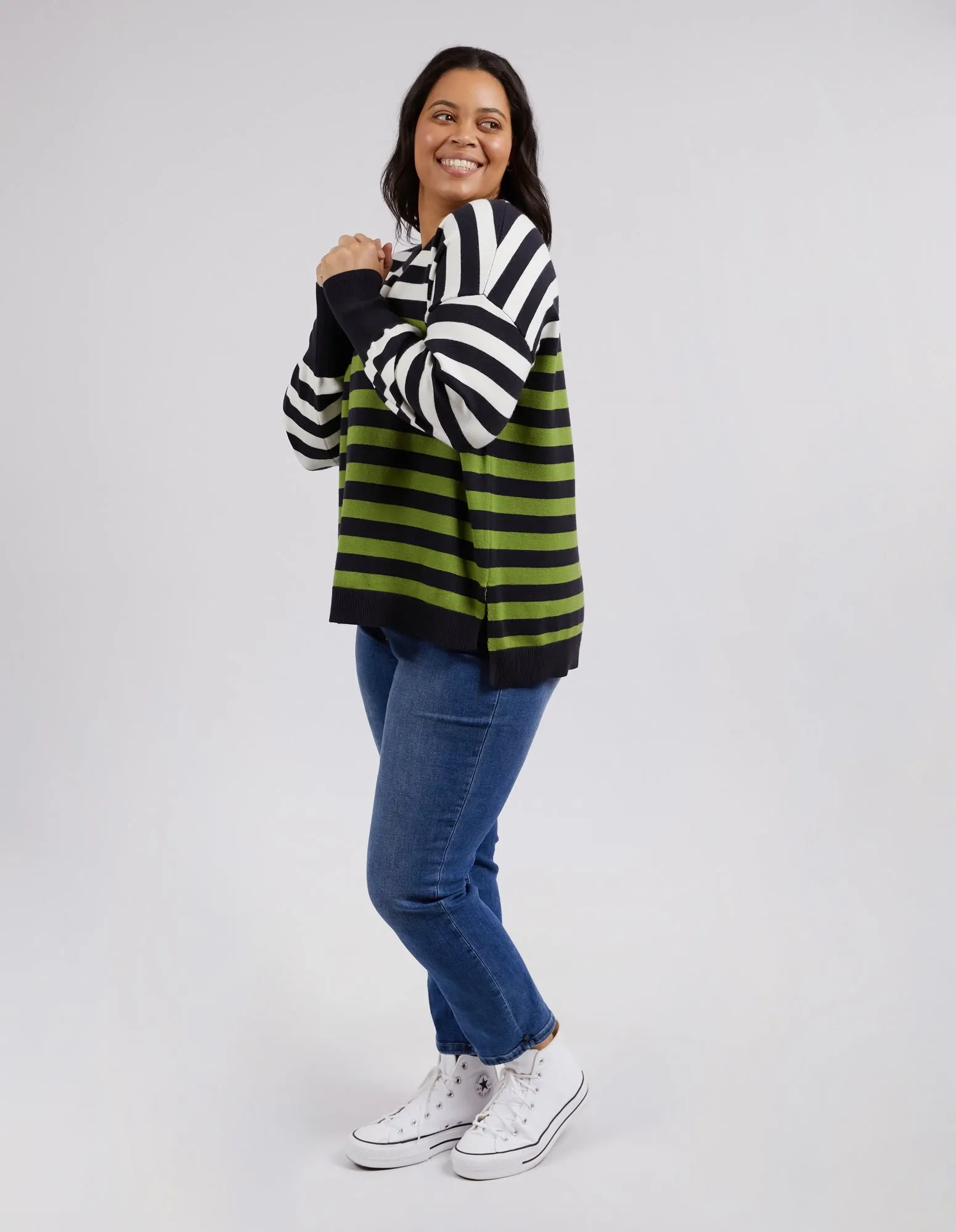 Lexi Knit Green, Navy & White Stripe