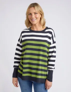 Lexi Knit Green, Navy & White Stripe