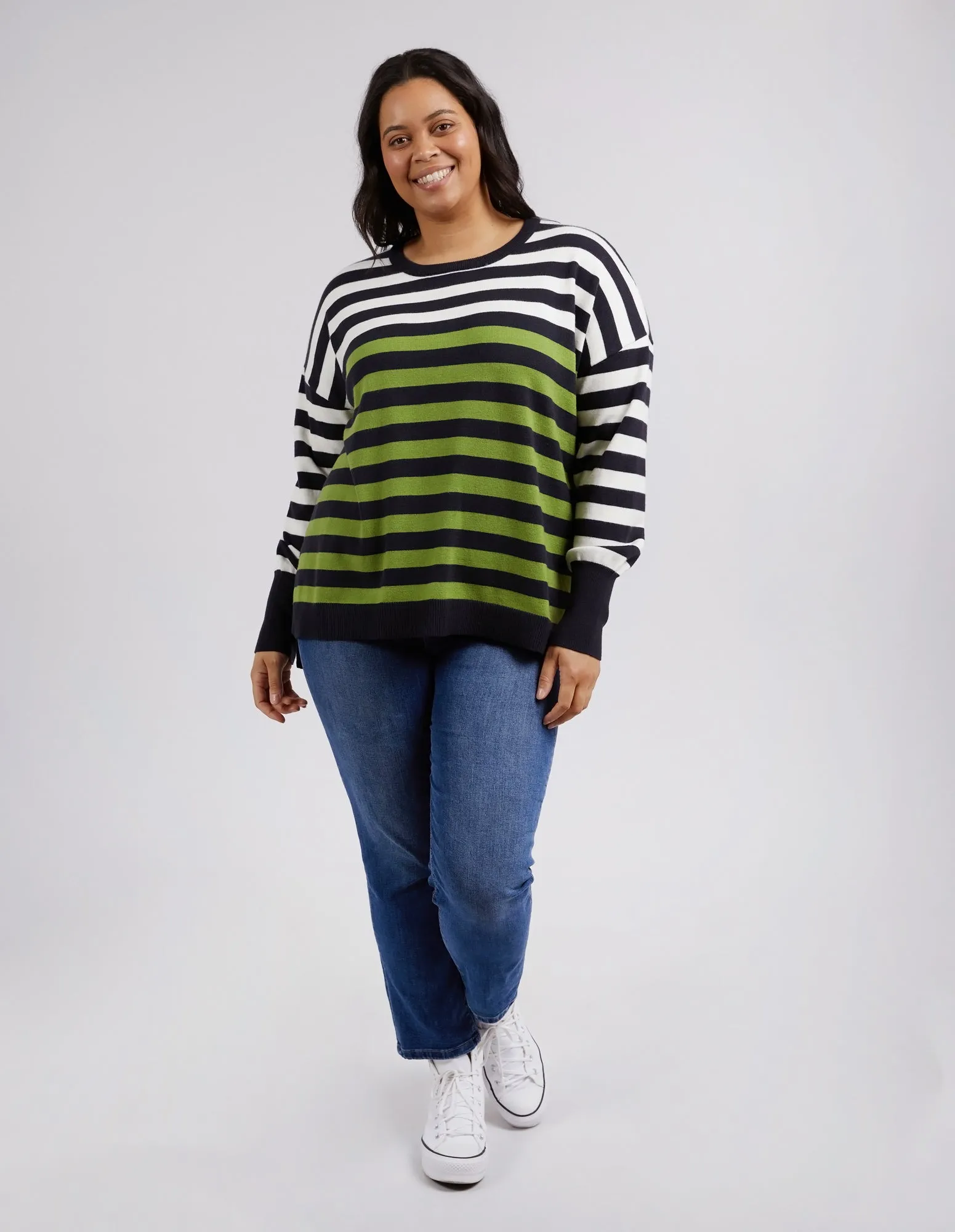 Lexi Knit Green, Navy & White Stripe
