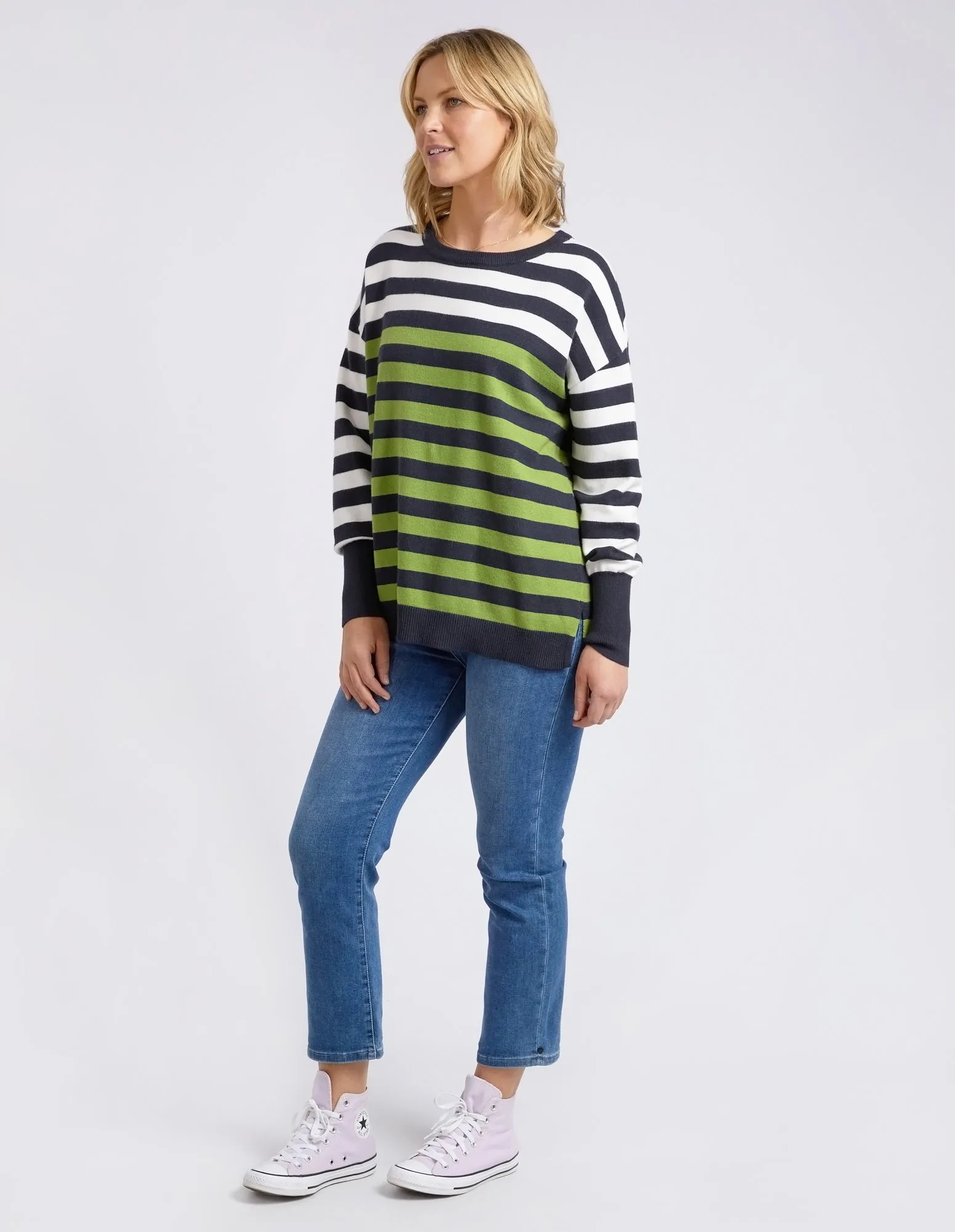 Lexi Knit Green, Navy & White Stripe