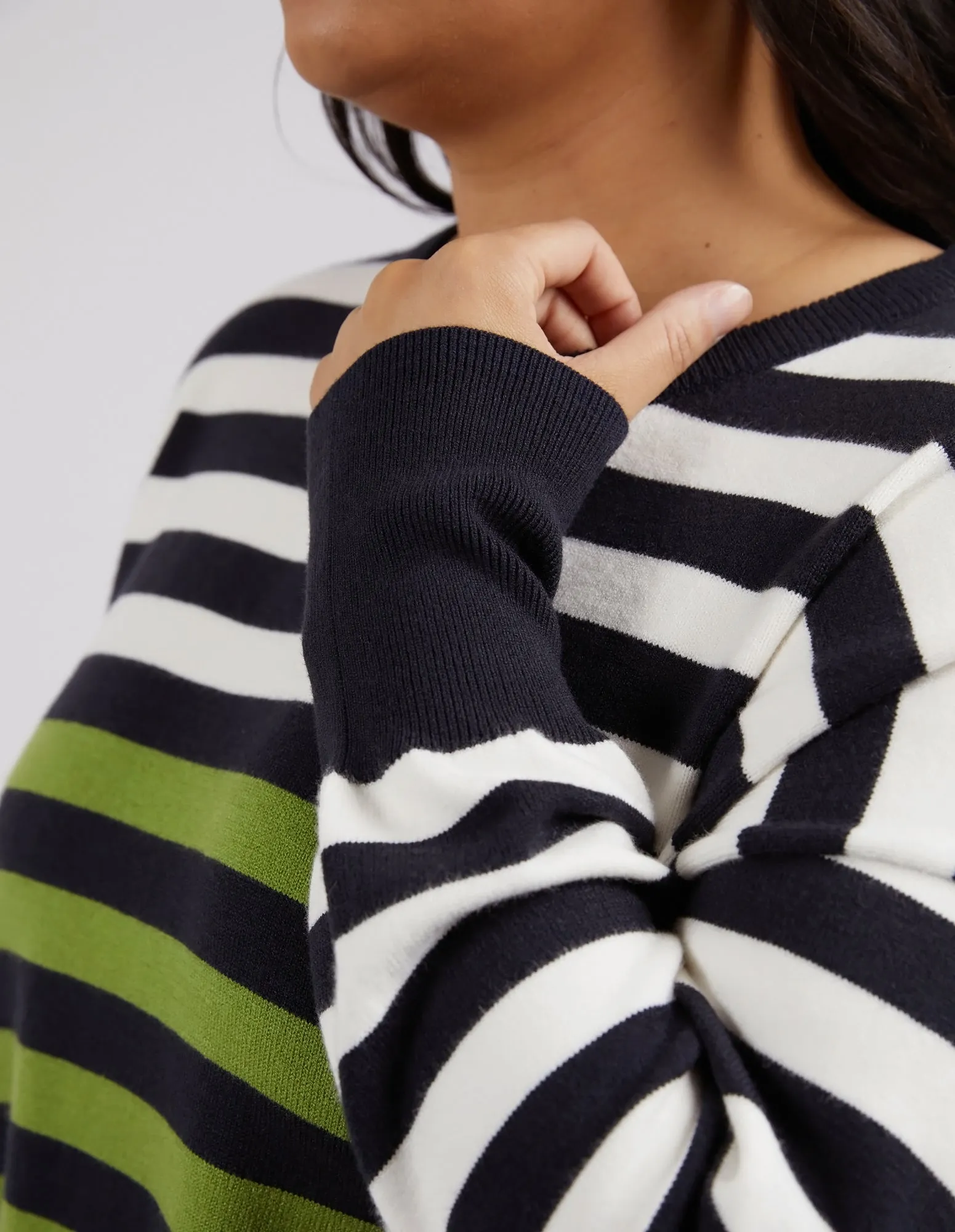 Lexi Knit Green, Navy & White Stripe