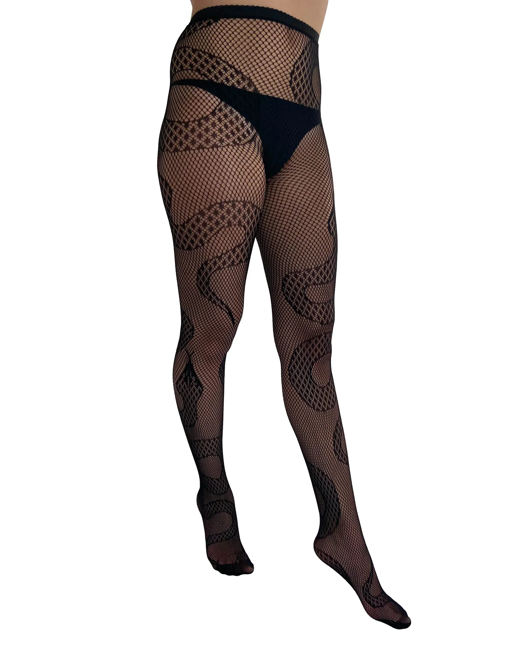 Pamela Mann Hosiery Fishnet Snake Tights in Black