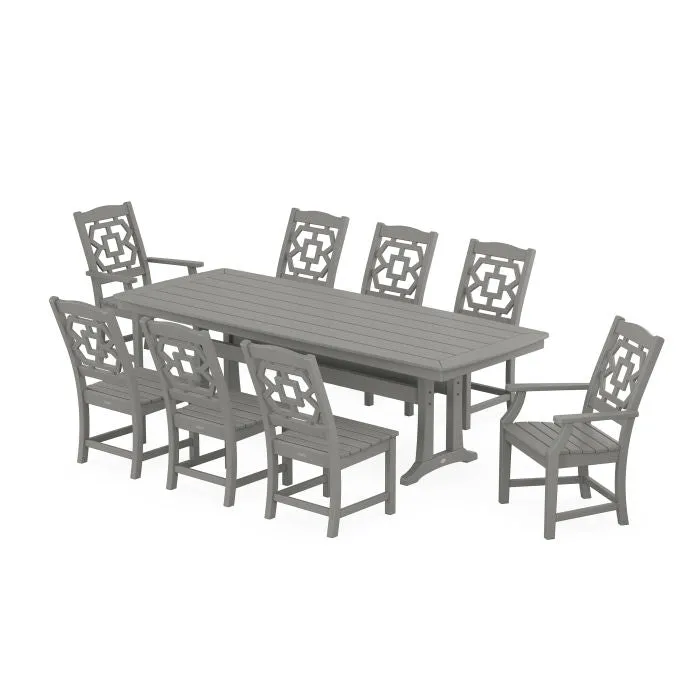 Polywood Chinoiserie 9-Piece Farmhouse 97" Dining Set by Martha Stewart
