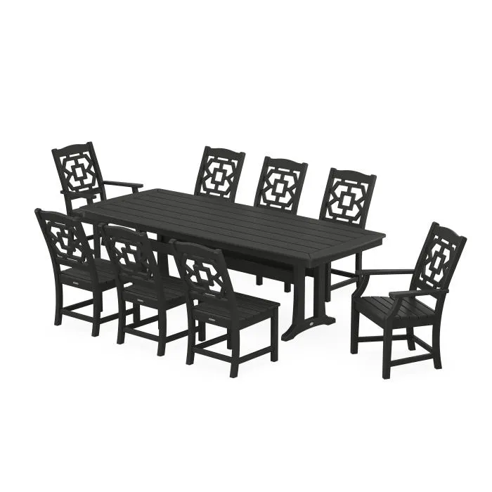 Polywood Chinoiserie 9-Piece Farmhouse 97" Dining Set by Martha Stewart