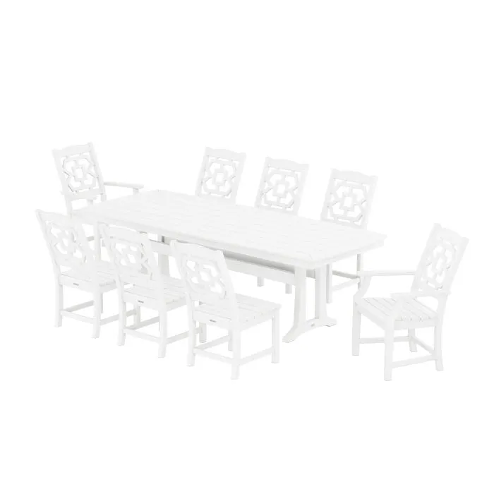 Polywood Chinoiserie 9-Piece Farmhouse 97" Dining Set by Martha Stewart