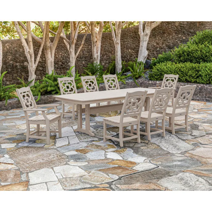 Polywood Chinoiserie 9-Piece Farmhouse 97" Dining Set by Martha Stewart