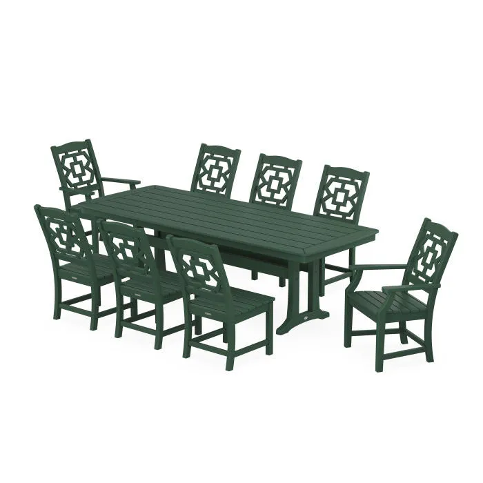Polywood Chinoiserie 9-Piece Farmhouse 97" Dining Set by Martha Stewart