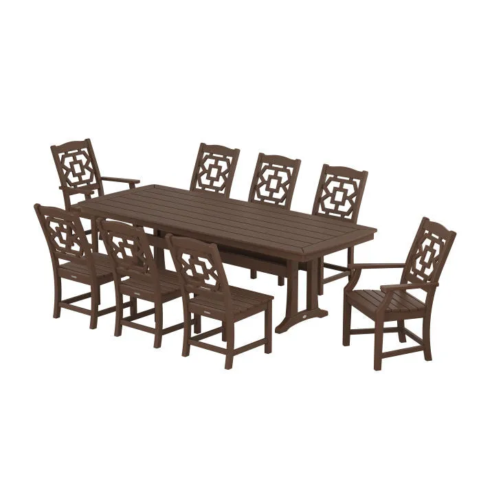 Polywood Chinoiserie 9-Piece Farmhouse 97" Dining Set by Martha Stewart