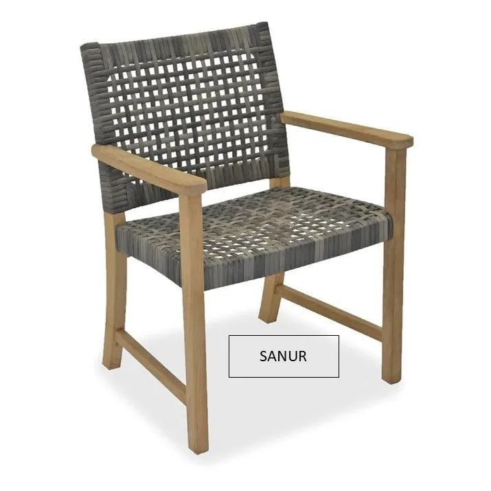 Rinjani Teak 9pc Outdoor Dining Set (Teak 94" Rectangular Table with 8 Sanur Woven Armchairs)
