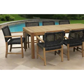 Rinjani Teak 9pc Outdoor Dining Set (Teak 94" Rectangular Table with 8 Sanur Woven Armchairs)