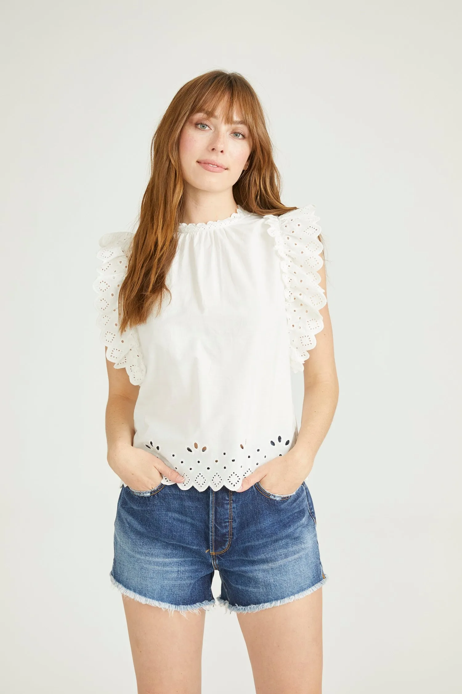 Ruffle Eyelet Top - Snow