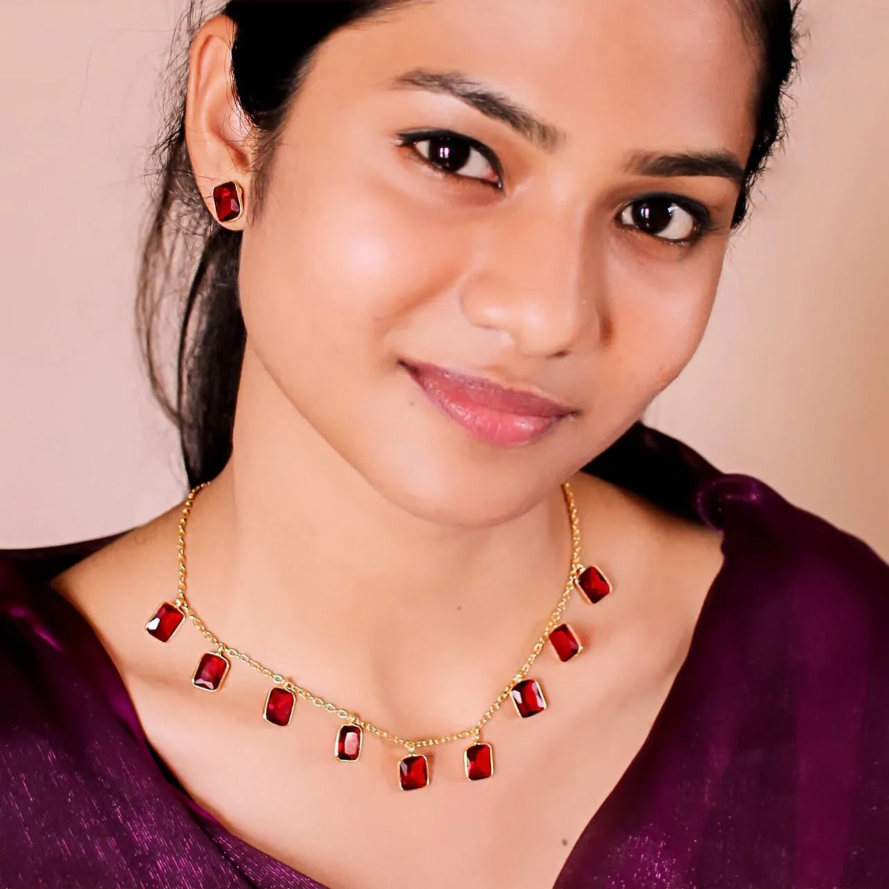 Simple Sufi Stone Necklace Earrings Set (color option) - AS100738