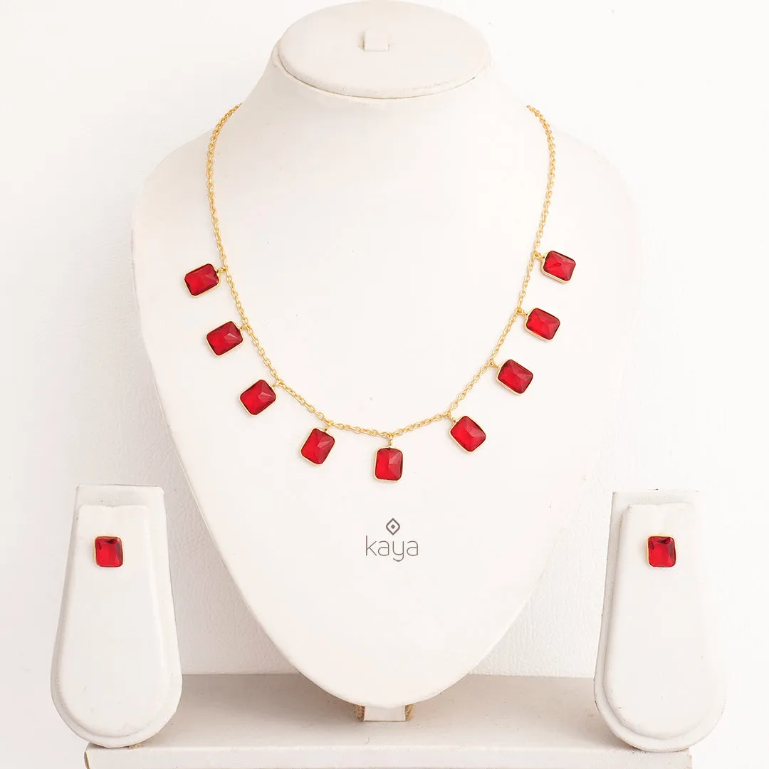 Simple Sufi Stone Necklace Earrings Set (color option) - AS100738