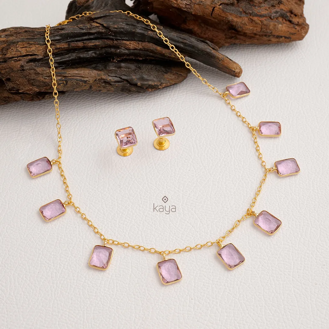 Simple Sufi Stone Necklace Earrings Set (color option) - AS100738