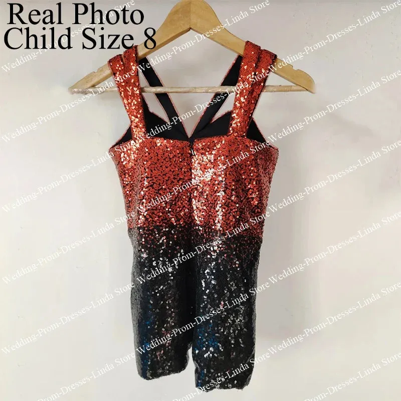 Sparkly Short Girl's Romper Jumpsuit Sequins V-Neck Sleeveless Backless Above Knee Celebrity Dresses Replica Evening Party 2023