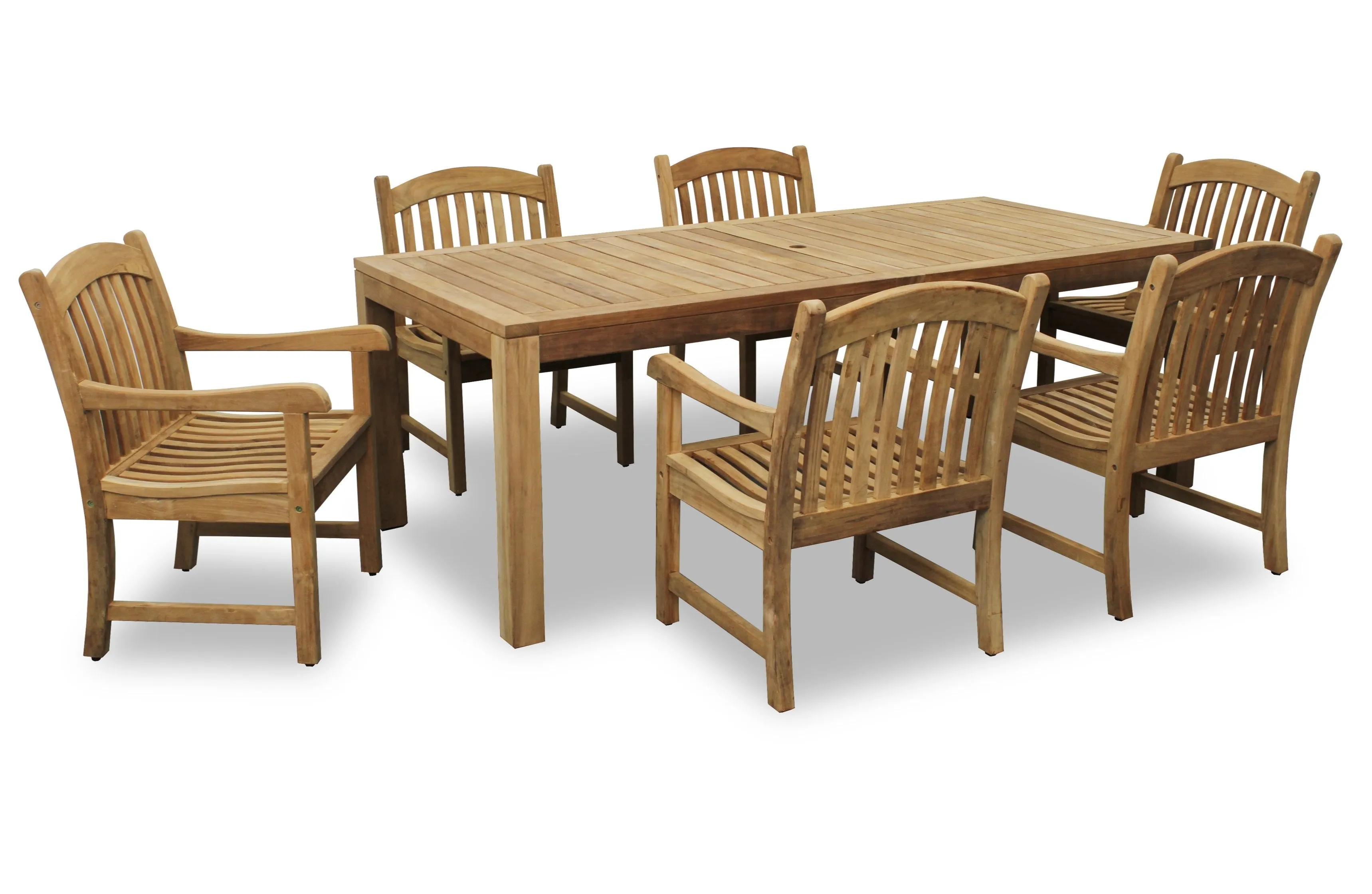 Teak Banquet 9pc Outdoor Dining Set (Teak Extendable Table 88-118" with 8 Teak Tista Arnchairs  FREE Cushions)