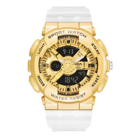 V2A Analog Digital Big and Bold Golden Case 5ATM Waterproof Sports Watch for Men with Stopwatch, Alarm and Backlight | Case Size- 51mm