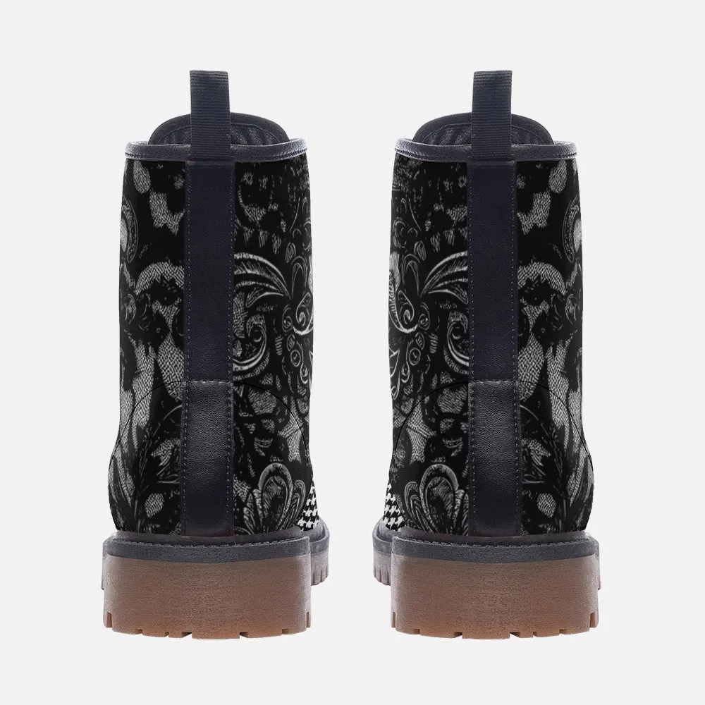 Vampire Art Classic Goth Grunge Black Victorian Lace Houndstooth Casual Faux Leather Lightweight Boots - US sizes