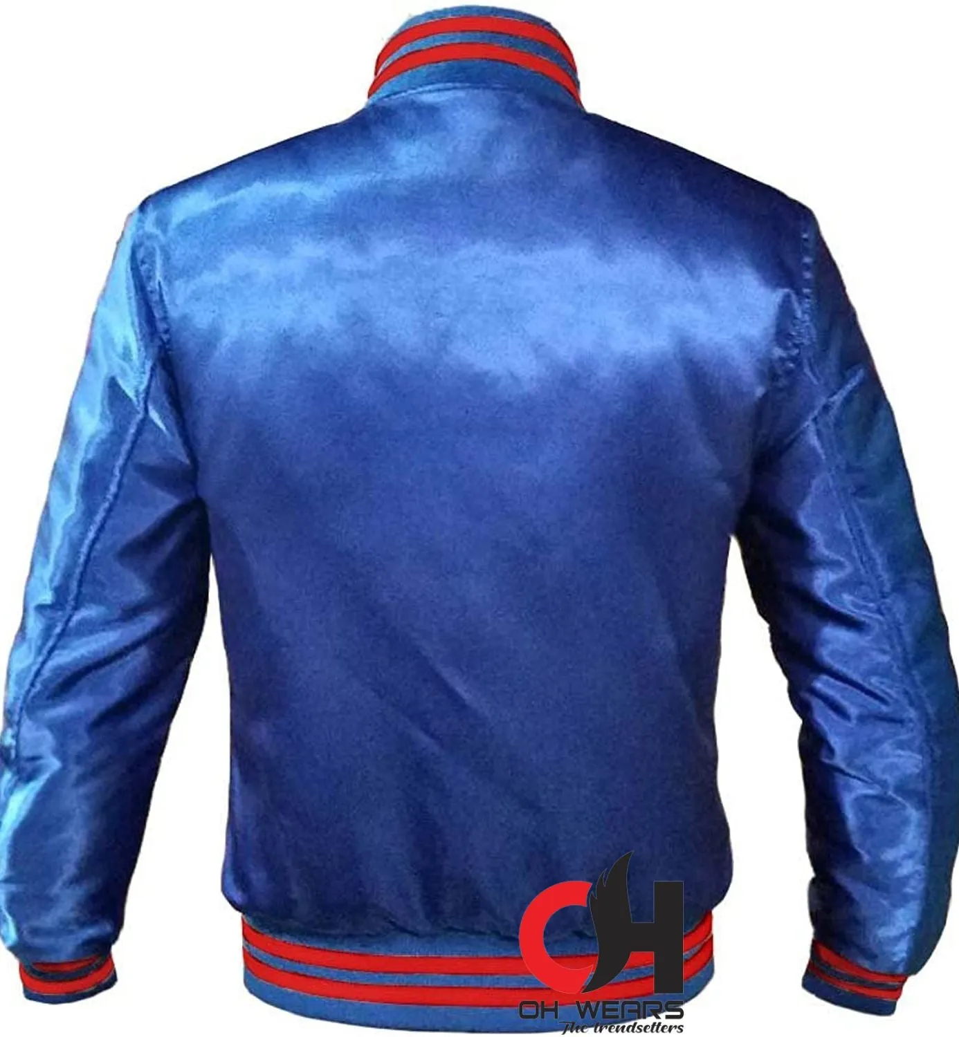 Varsity Blue Satin Baseball Letterman Mid-Season Streetwear Varsity Jacket Varsity Men's Women's Kid's Letterman collage jackets
