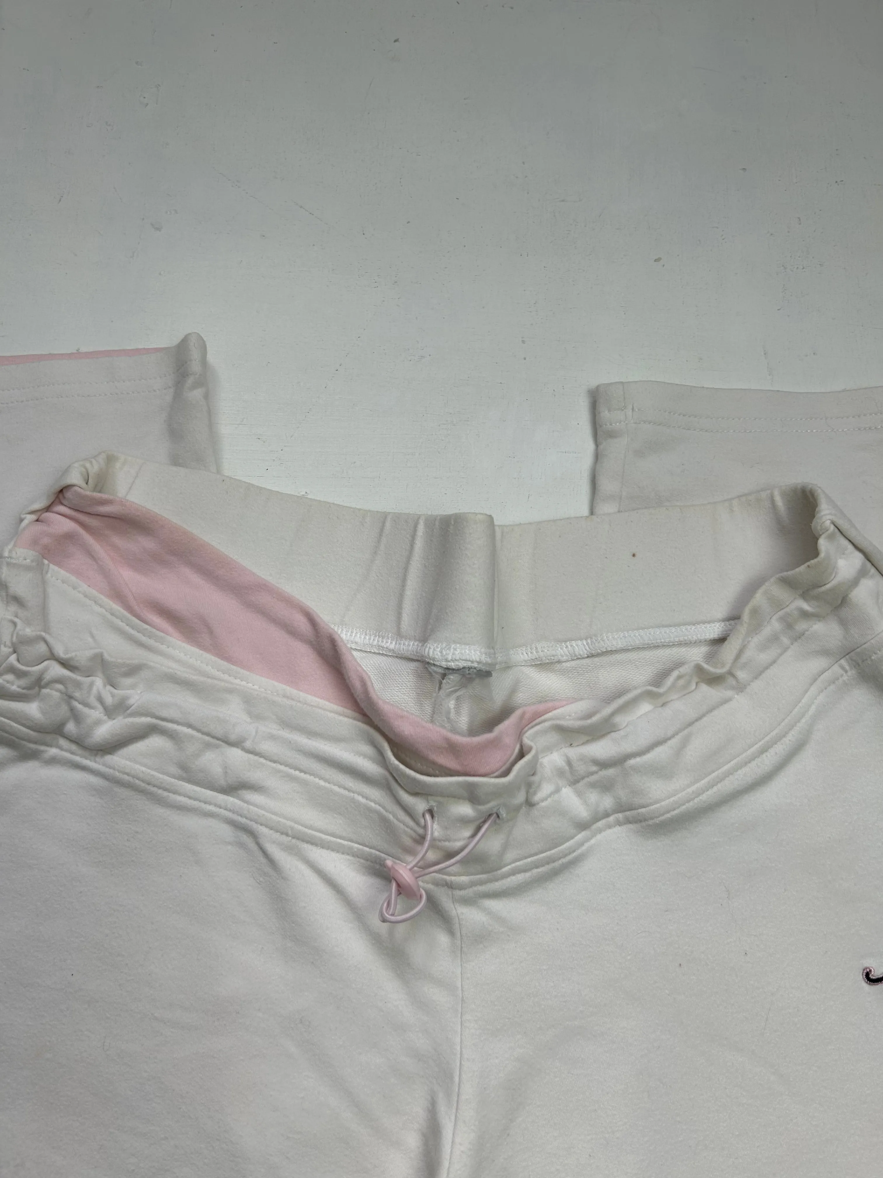 White & pink cotton low rise baggy joggers pants (S)