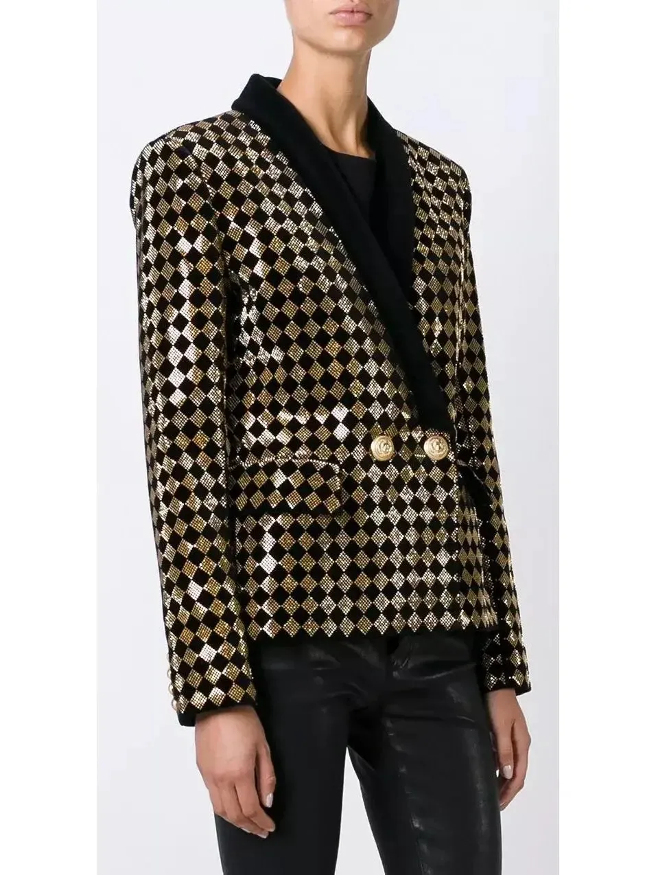 Women’s Check Crystal-Studded Blazer