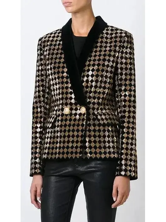 Women’s Check Crystal-Studded Blazer