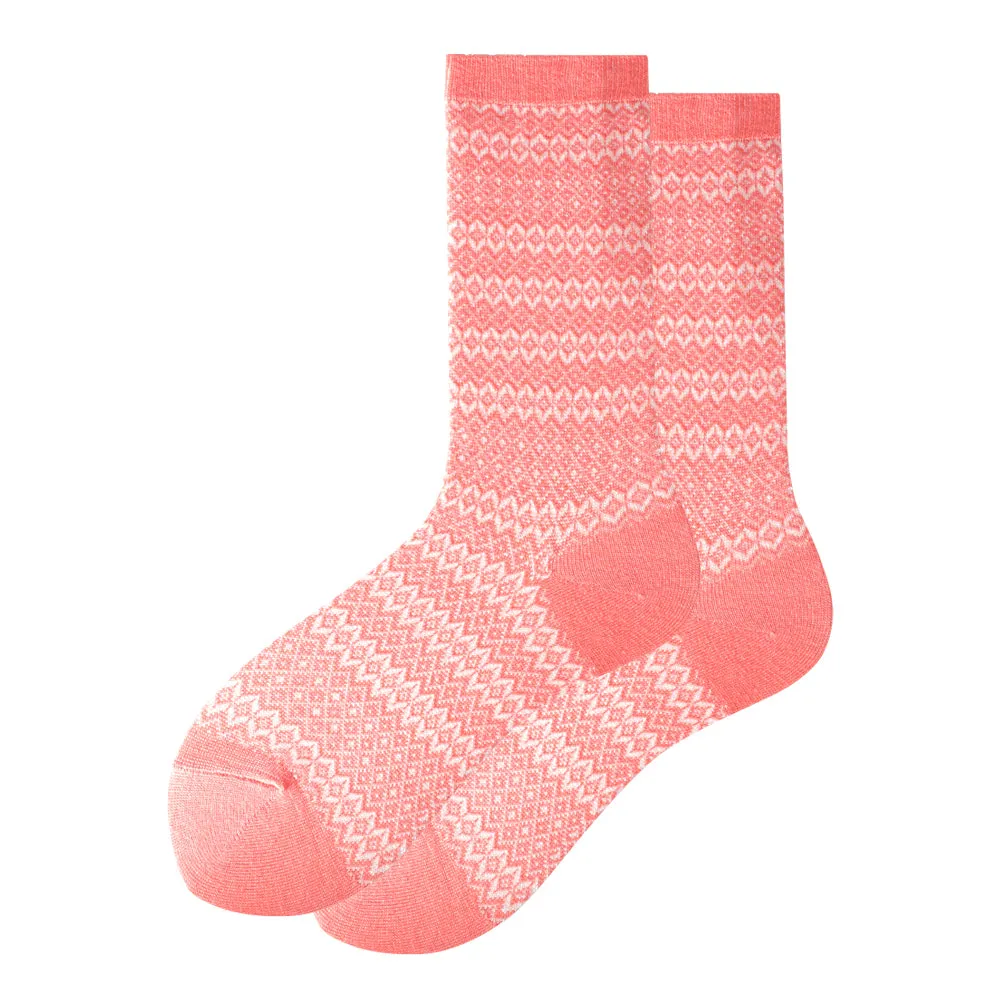 Women's Touch Wear Everyday Pink Stripe Lounge Crew Wool Socks 5-Packs