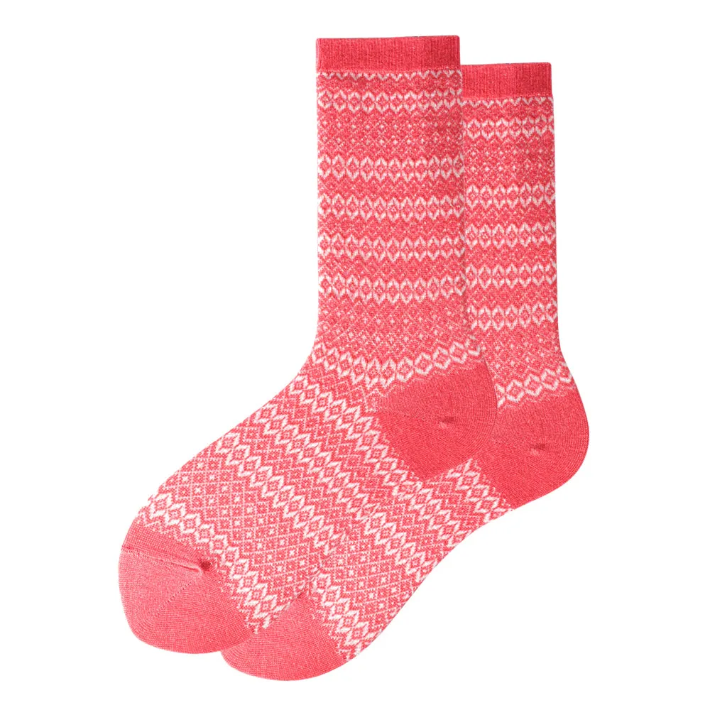 Women's Touch Wear Everyday Pink Stripe Lounge Crew Wool Socks 5-Packs