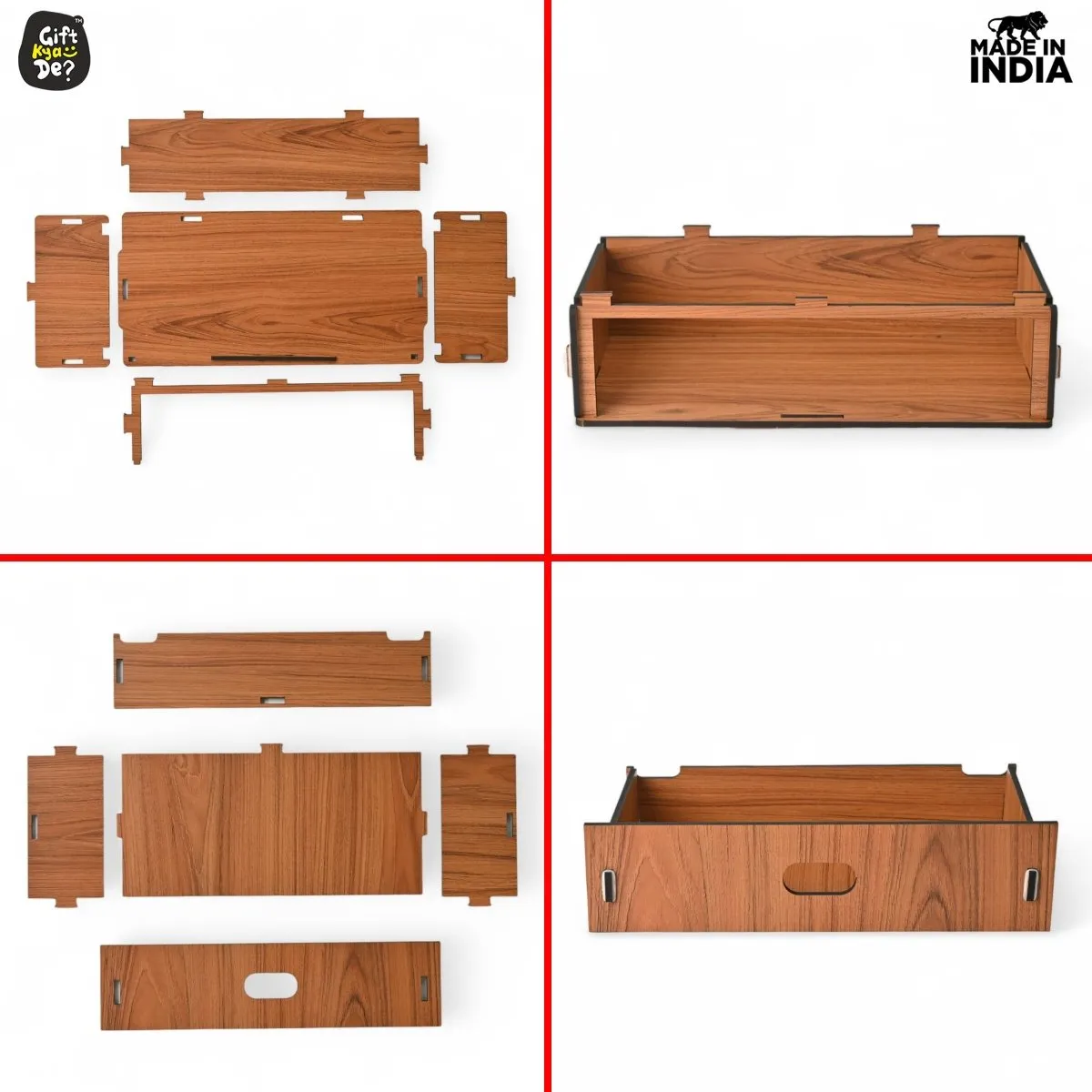 Wooden Temple For Home & Office | Premium 3D Golden Cutwork Design | Mandir With Storage Drawer (DIY) (24x13inch)