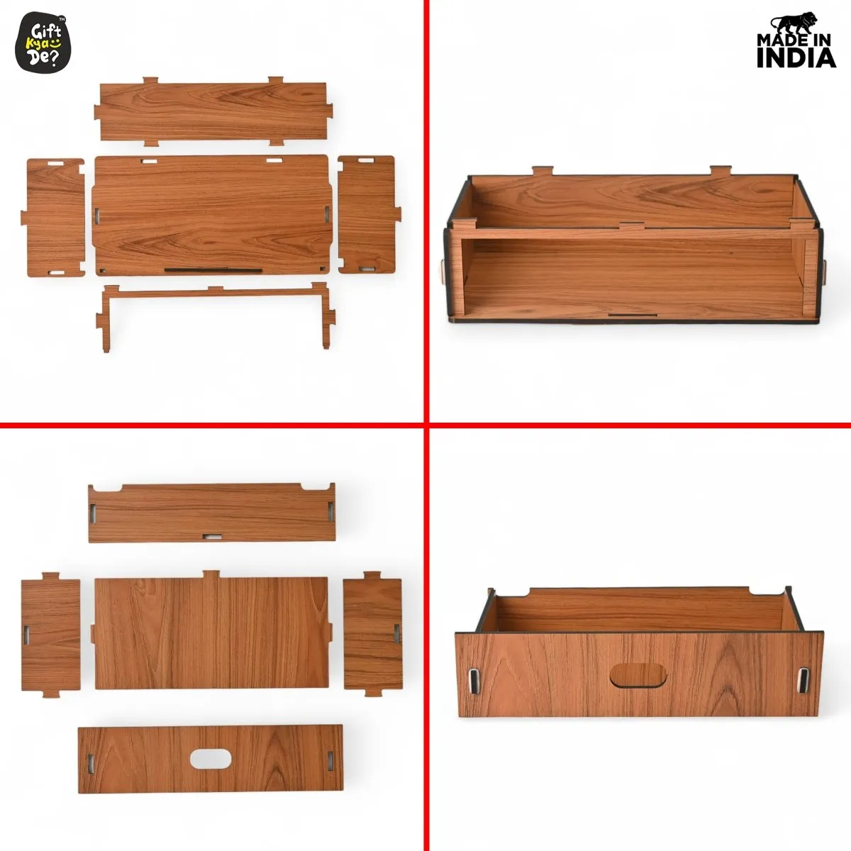 Wooden Temple For Home & Office | Premium 3D Golden Cutwork Design | Mandir With Storage Drawer (DIY) (24x13inch)