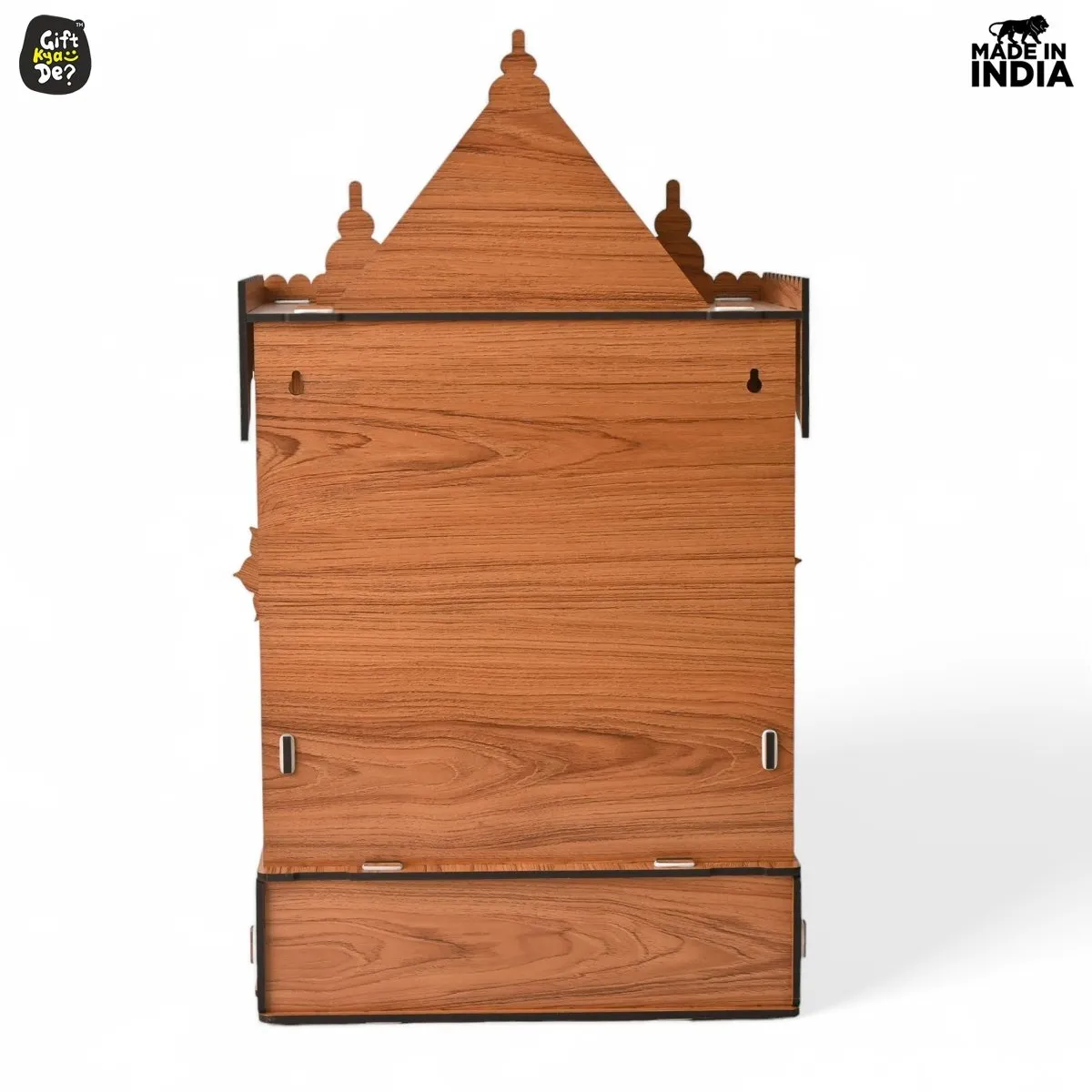 Wooden Temple For Home & Office | Premium 3D Golden Cutwork Design | Mandir With Storage Drawer (DIY) (24x13inch)