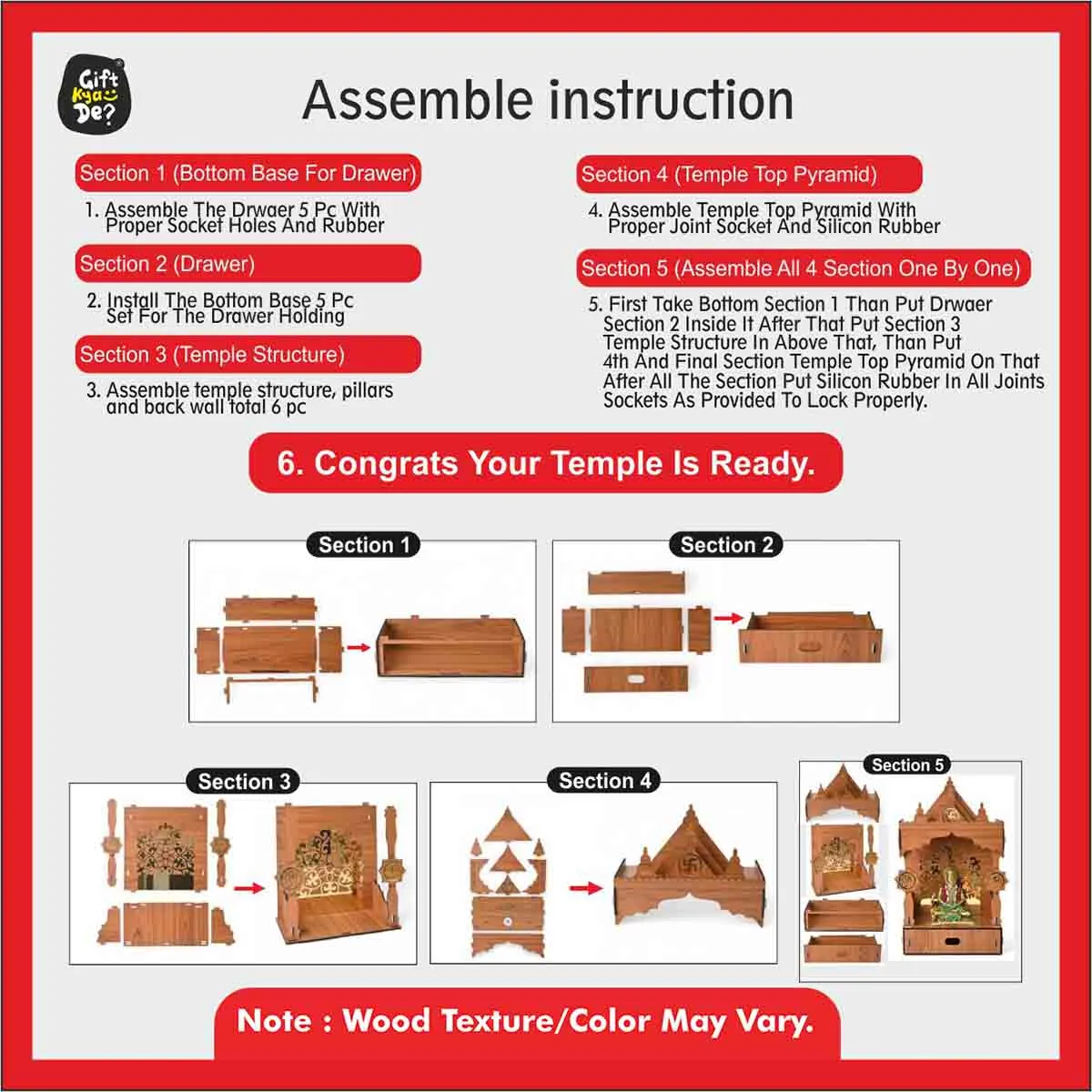 Wooden Temple For Home & Office | Premium 3D Golden Cutwork Design | Mandir With Storage Drawer (DIY) (24x13inch)